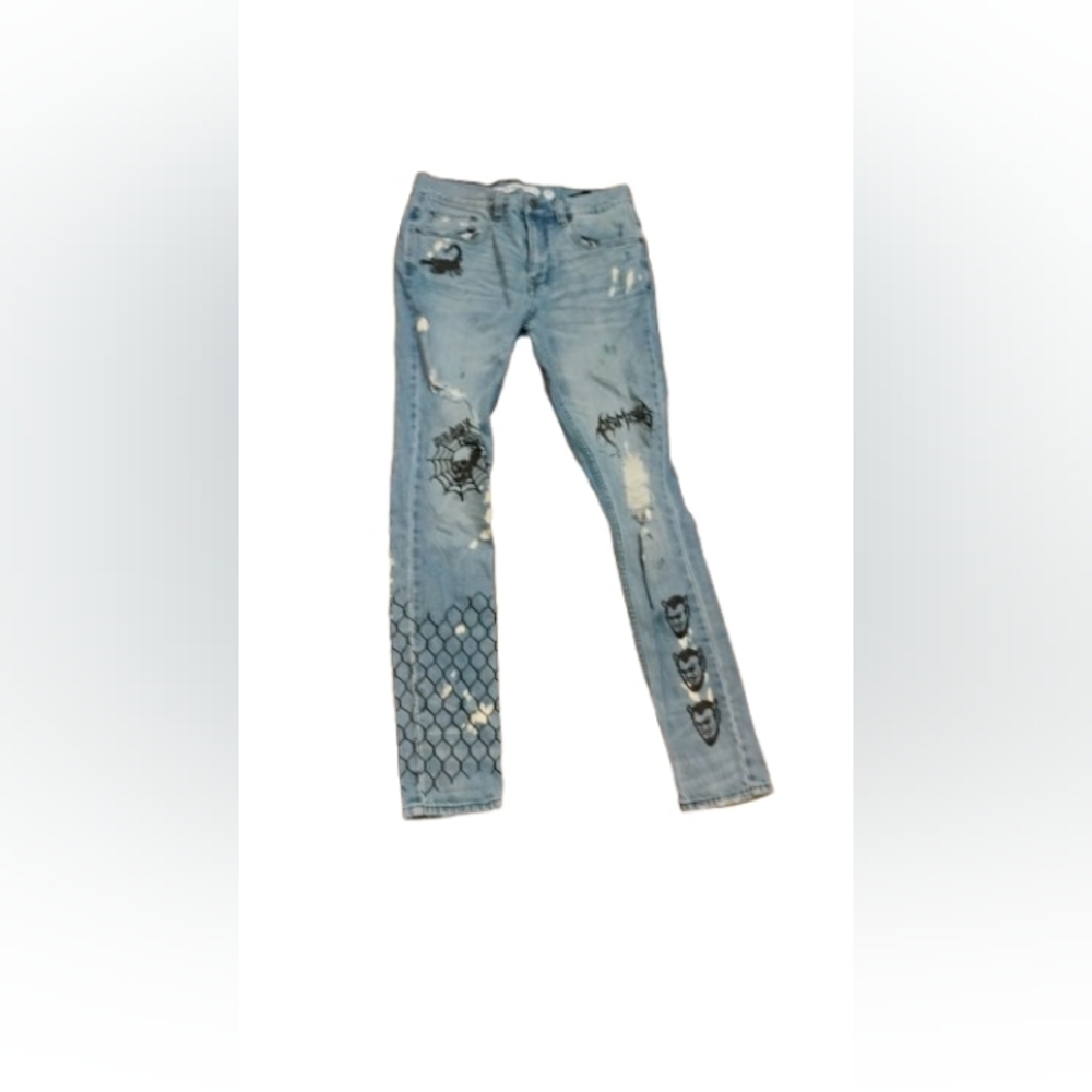 Broken Promises Distressed Slim Print Jeans Sz 30